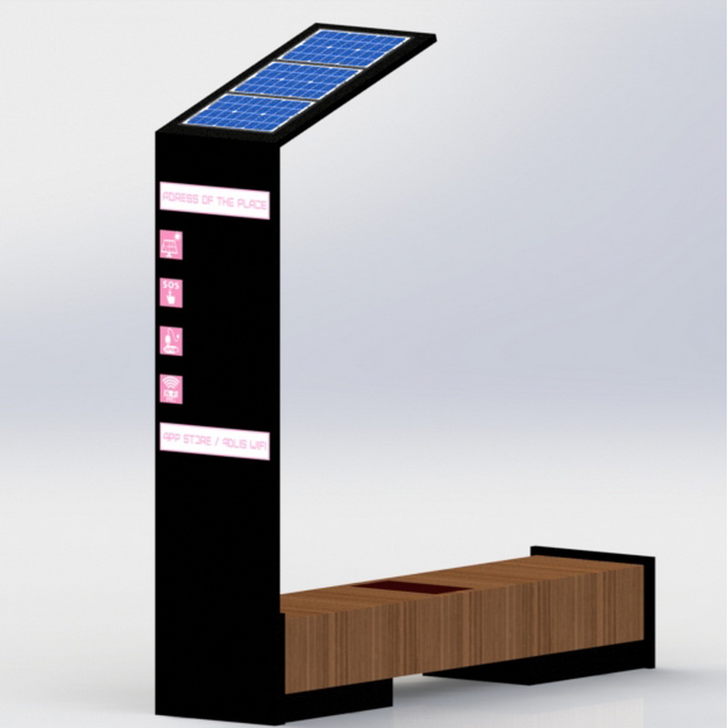 Stal nierdzewna Smart Wifi USB Ładowanie Słoneczna zewnętrzna ławka z wyświetlaczem LED